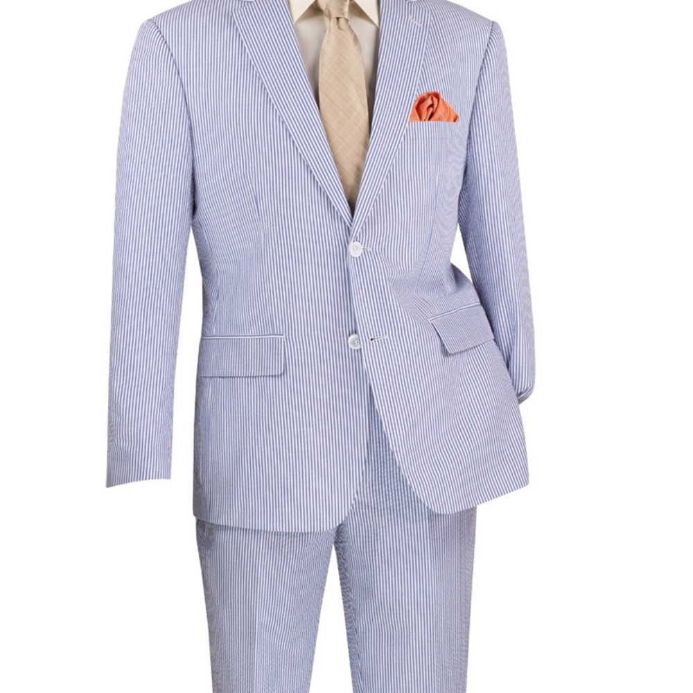 Men's Blue Striped Seersucker Suit 42R - NWOT